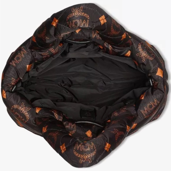 MCM Munchen Maxi Monogram Quilted Nylon Large Tote Bag Black/Copper NWT - Picture 4 of 13